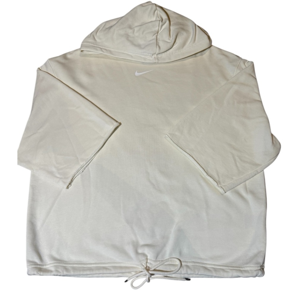 Nike hoodie short sleeve sweatshirt SZ Small drawstring bottom cream ivory